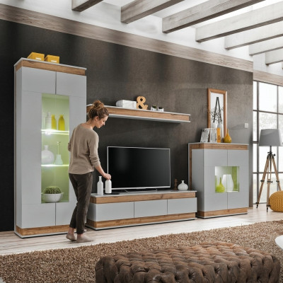 Luxury Modern Living Room Set 4-piece. Wall Unit Display Cabinet Shelf Wood Furniture New