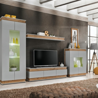 Luxury Modern Living Room Set 4-piece. Wall Unit Display Cabinet Shelf Wood Furniture New