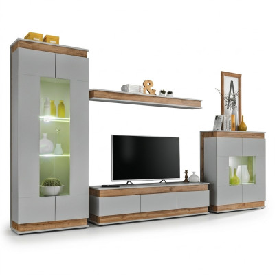 Luxury Modern Living Room Set 4-piece. Wall Unit Display Cabinet Shelf Wood Furniture New