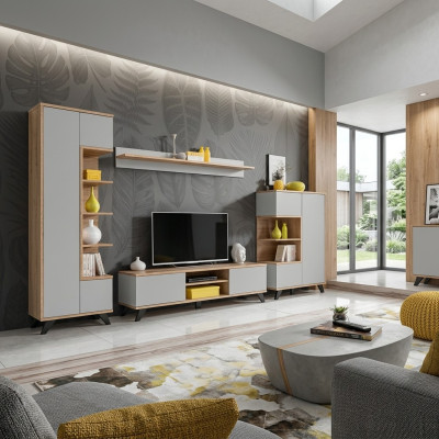 Living Room Set Bookshelf TV Stand Wall Shelf Living Room Walls Wood Furniture Set 4-piece.