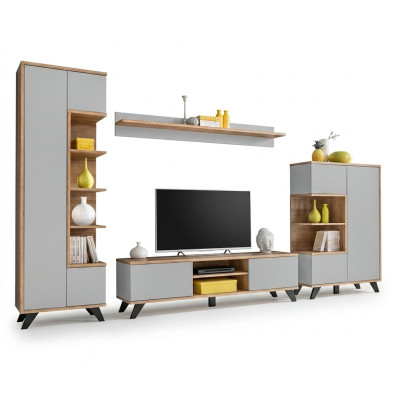 Living Room Set Bookshelf TV Stand Wall Shelf Living Room Walls Wood Furniture Set 4-piece.