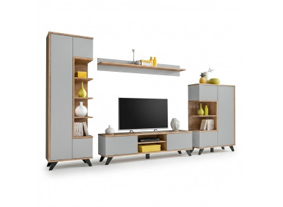 Living Room Set Bookshelf TV Stand Wall Shelf Living Room Walls Wood Furniture Set 4-piece.