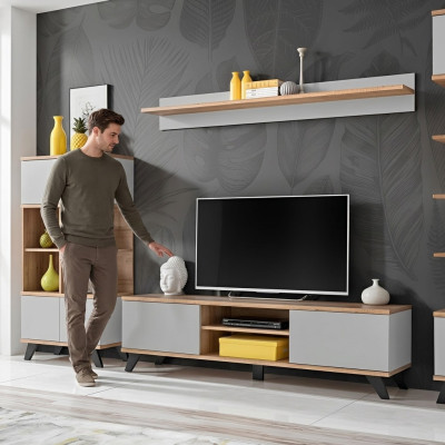 Living room luxury set TV stand modern shelf furniture wood designer