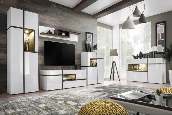 Set of 5 pieces living room TV stand cabinet wall units wood modern furniture new
