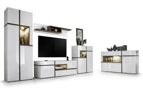 Set of 5 pieces living room TV stand cabinet wall units wood modern furniture new