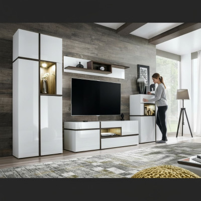 Modern wall unit set 4 pcs living room white wood furniture cabinet TV stand