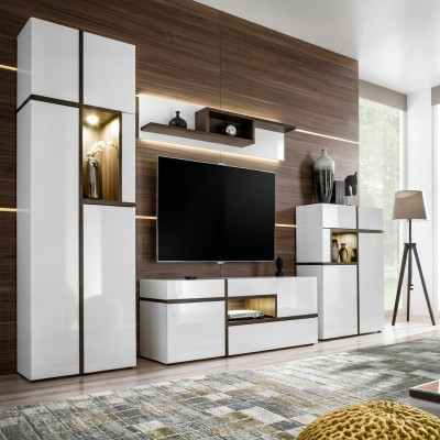 Modern wall unit set 4 pcs living room white wood furniture cabinet TV stand