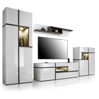 Modern wall unit set 4 pcs living room white wood furniture cabinet TV stand