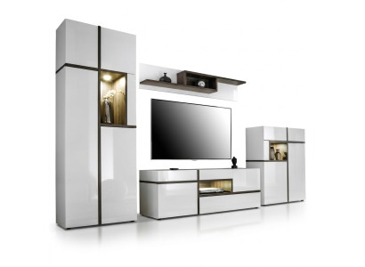 Modern wall unit set 4 pcs living room white wood furniture cabinet TV stand