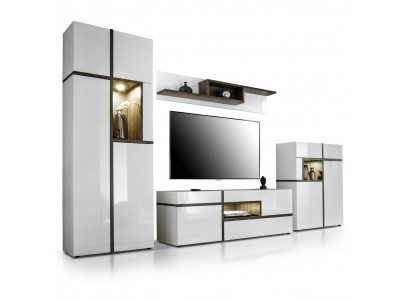 Modern wall unit set 4 pcs living room white wood furniture cabinet TV stand