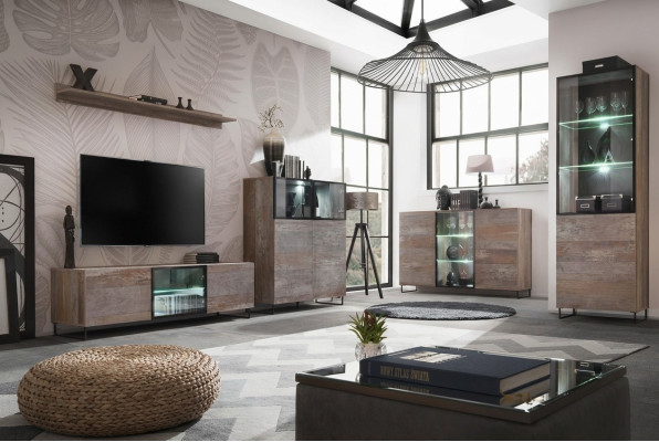 Design living wall TV stand 2x showcase TV lowboard furnishing set 5-piece