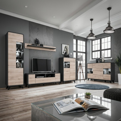 5-piece living room set with TV stand, display cabinets, shelves, wooden furniture