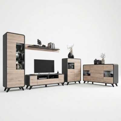 5-piece living room set with TV stand, display cabinets, shelves, wooden furniture