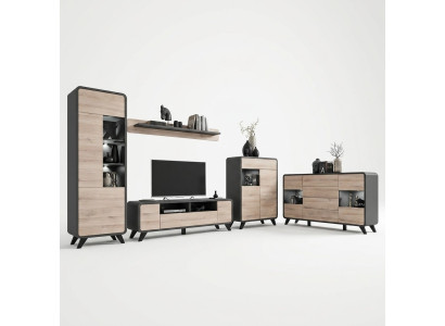 5-piece living room set with TV stand, display cabinets, shelves, wooden furniture
