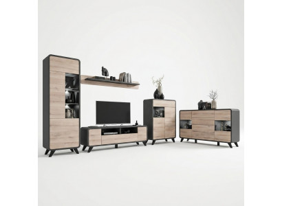 5-piece living room set with TV stand, display cabinets, shelves, wooden furniture