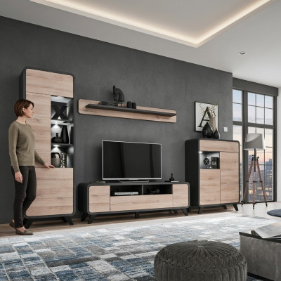 Living Room Set Wall Shelf TV Stand Wooden Furniture 2x Display Cabinet Wall Unit New