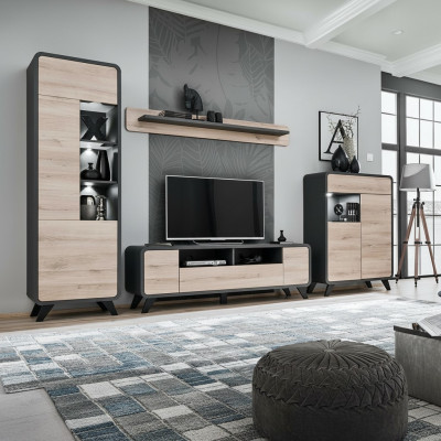Living Room Set Wall Shelf TV Stand Wooden Furniture 2x Display Cabinet Wall Unit New