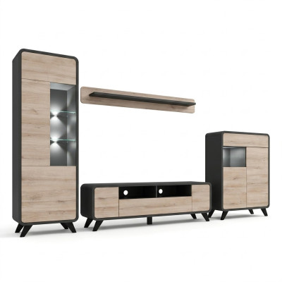 Living Room Set Wall Shelf TV Stand Wooden Furniture 2x Display Cabinet Wall Unit New