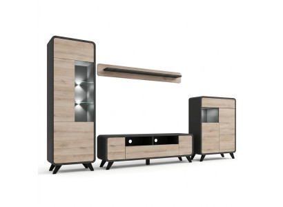Living Room Set Wall Shelf TV Stand Wooden Furniture 2x Display Cabinet Wall Unit New