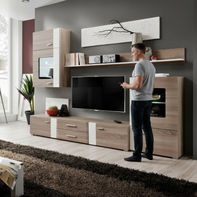 Living room wall unit, TV wall, wood style, modern shelf, living room furniture, cabinet, new.
