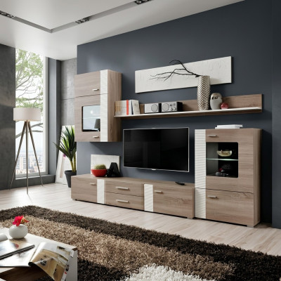 Living room wall unit, TV wall, wood style, modern shelf, living room furniture, cabinet, new.