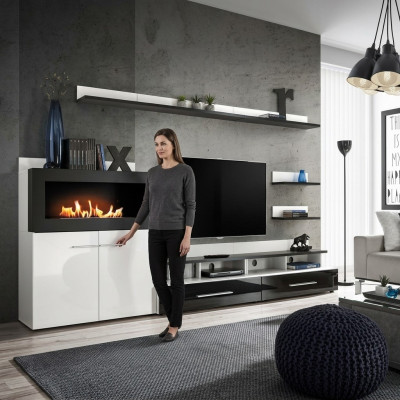 Wall unit TV stand dresser with built-in fireplace designer furniture modern