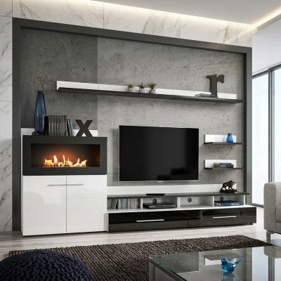 Wall unit TV stand dresser with built-in fireplace designer furniture modern