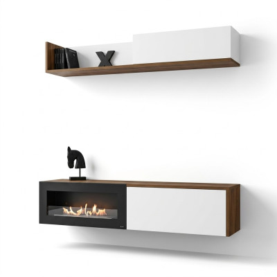 Living Room TV Stand with Fireplace Wall Unit Shelf Wood Furniture New