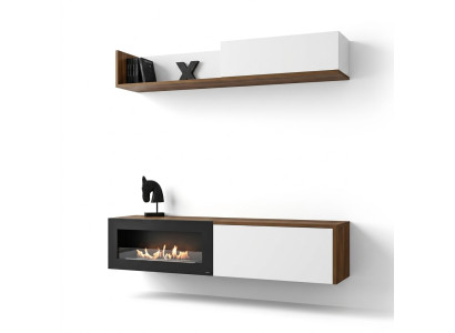 Living Room TV Stand with Fireplace Wall Unit Shelf Wood Furniture New