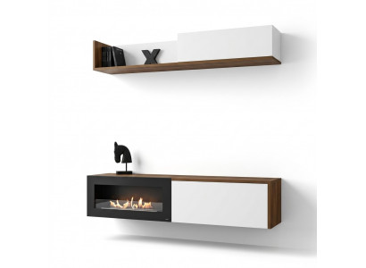 Living Room TV Stand with Fireplace Wall Unit Shelf Wood Furniture New