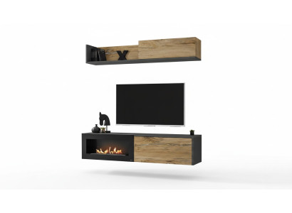 Living room TV furniture wall unit shelf TV stand with fireplace modern wood brown
