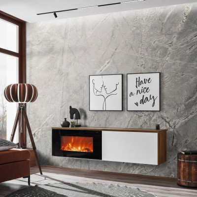 Modern TV stand with fireplace luxury living room new design furniture wood