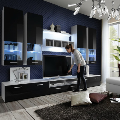 Black living room wall unit designer luxury TV stand wood wall shelf