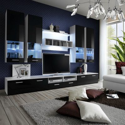 Black living room wall unit designer luxury TV stand wood wall shelf