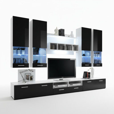 Black living room wall unit designer luxury TV stand wood wall shelf