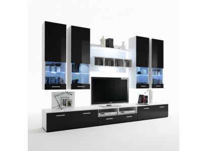 Black living room wall unit designer luxury TV stand wood wall shelf