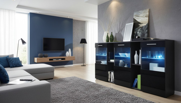 Black Sideboard Designer Dresser Living Room Modern Wood Furniture