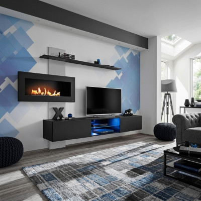 Black living room wall unit with fireplace living room designer modern furniture TV stand