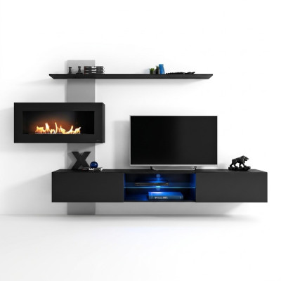 Black living room wall unit with fireplace living room designer modern furniture TV stand