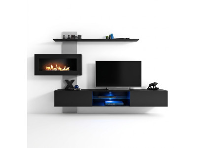 Black living room wall unit with fireplace living room designer modern furniture TV stand