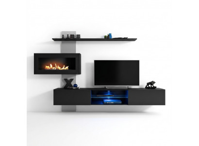 Black living room wall unit with fireplace living room designer modern furniture TV stand