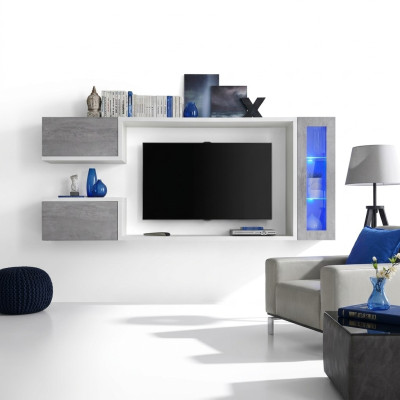 Living room wall unit set designer furniture cabinet modern wood shelves new