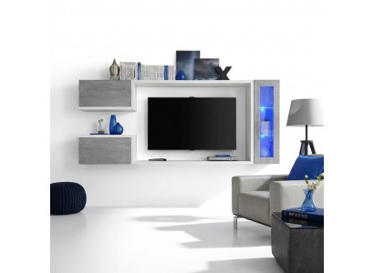 Living room wall unit set designer furniture cabinet modern wood shelves new
