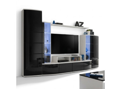 Black Living Room Wall Unit Luxury Set Display Cabinet TV Stand Wood Furniture New