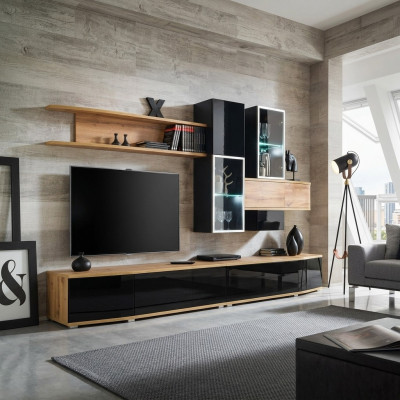 Designer living room wall unit, modern design, luxury furniture, wall shelves, new