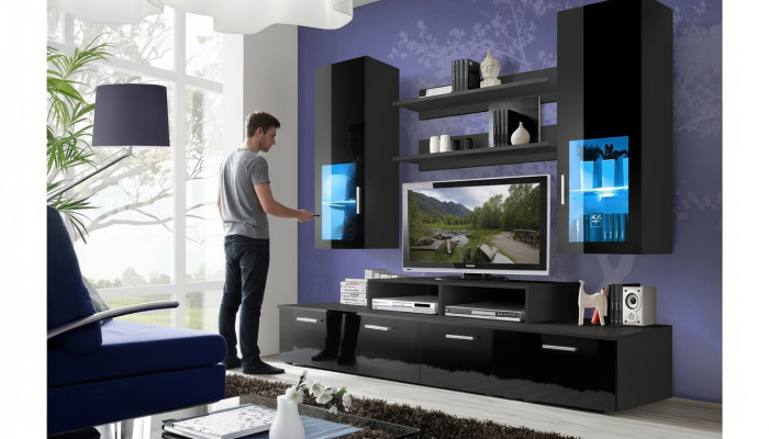 Wall unit wood style modern luxury living room furniture wall cabinet complete