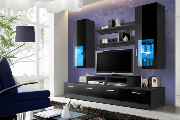 Wall unit wood style modern luxury living room furniture wall cabinet complete