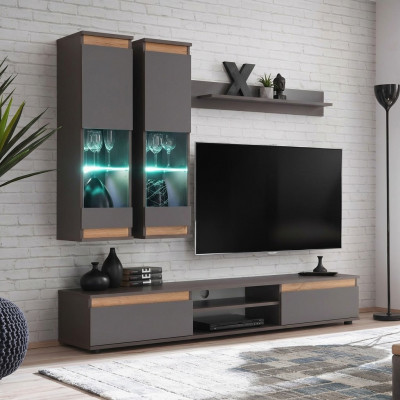 Luxury living room wall unit TV stand wood designer living room gray furniture wall cabinet
