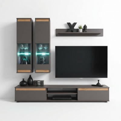 Luxury living room wall unit TV stand wood designer living room gray furniture wall cabinet