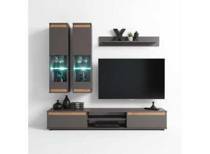 Luxury living room wall unit TV stand wood designer living room gray furniture wall cabinet